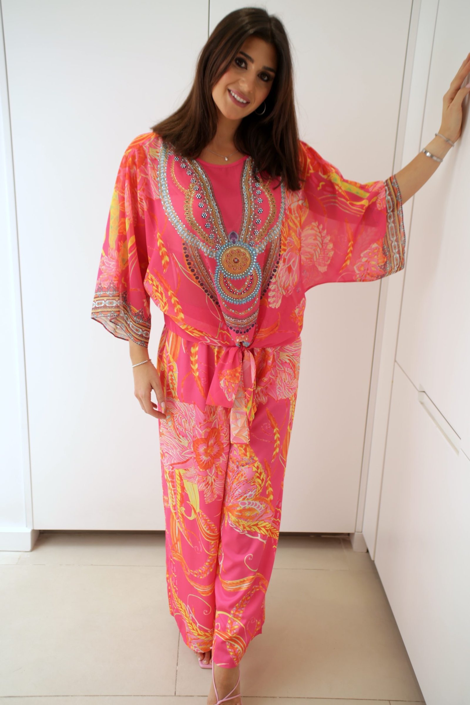 Cecily Pink/Orange Top with Tie Bottom Detail - Image 6