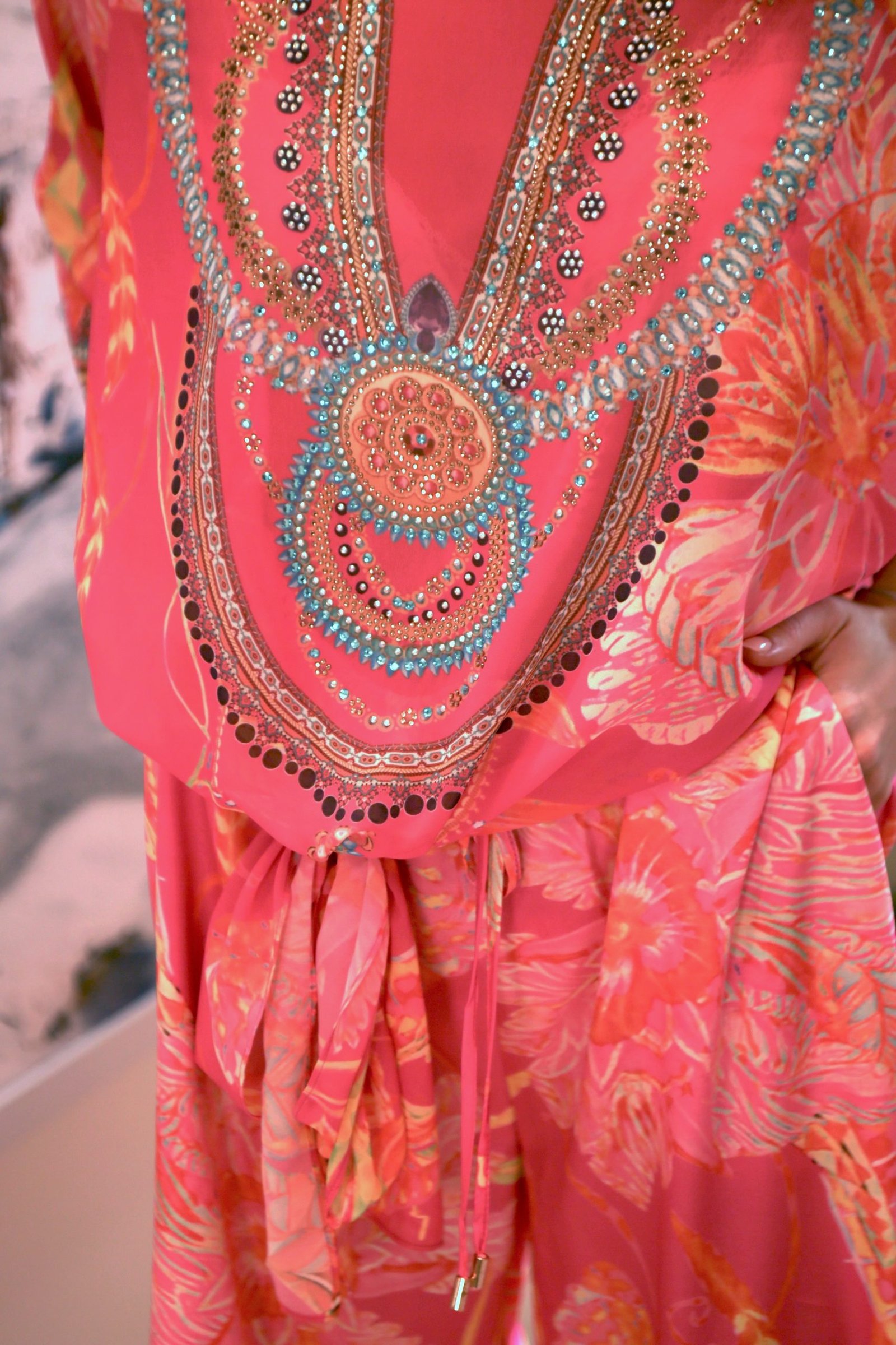 Cecily Pink/Orange Top with Tie Bottom Detail - Image 7