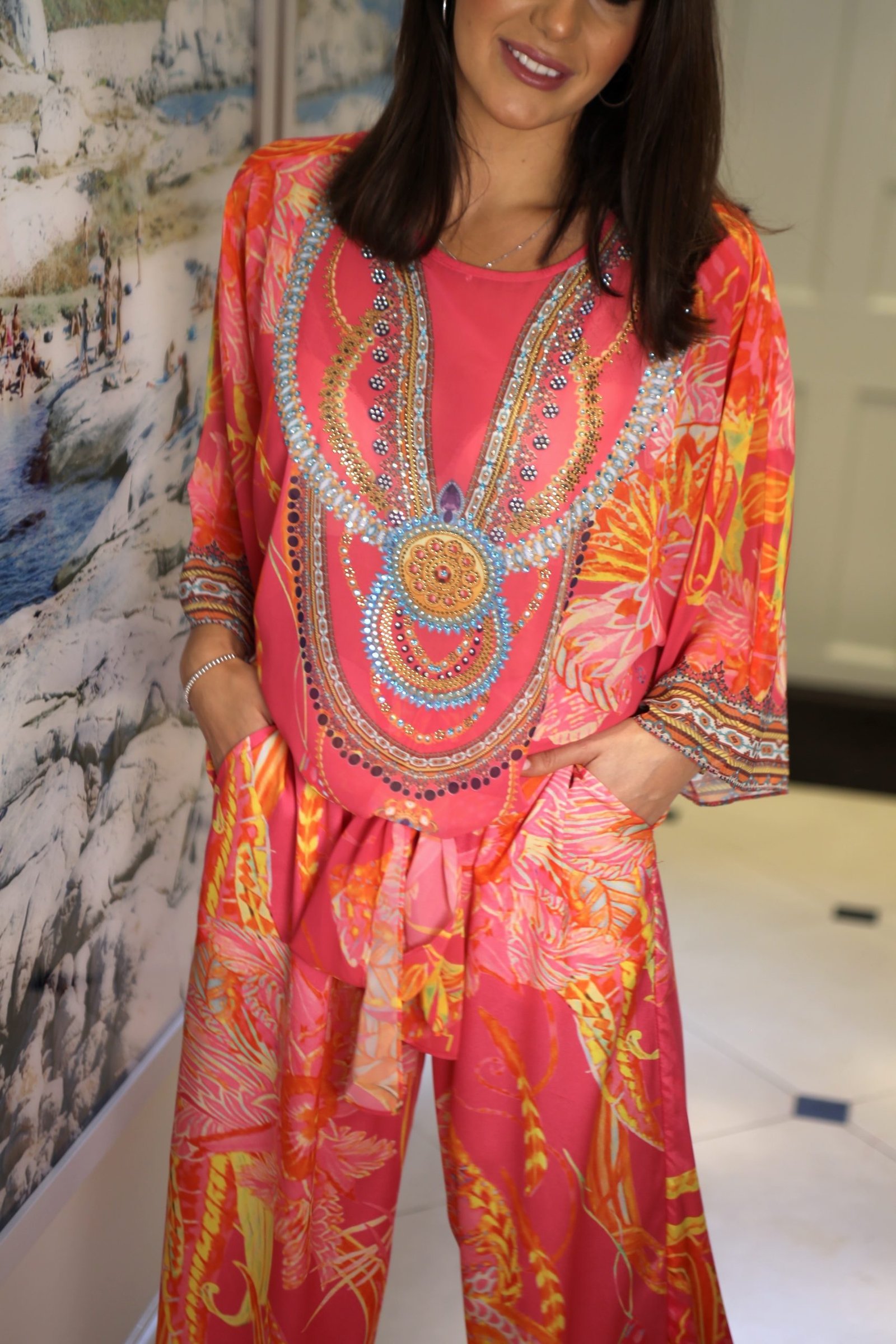 Cecily Pink/Orange Top with Tie Bottom Detail - Image 8