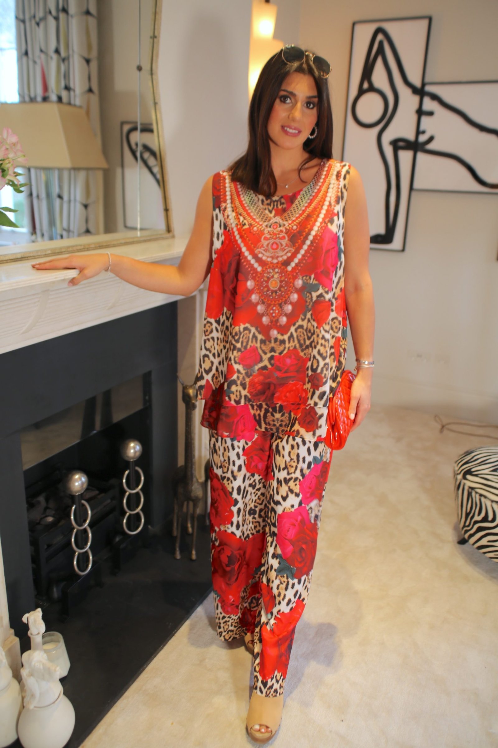 Taylor Red Leopard Rose Sleeveless Top - Image 4