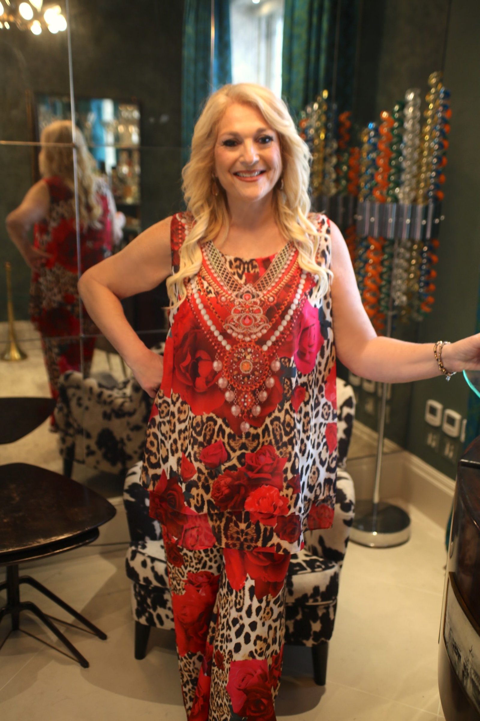 Taylor Red Leopard Rose Sleeveless Top - Image 2