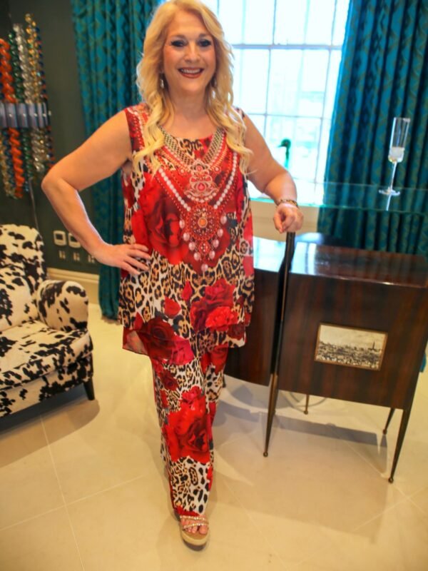 Tori Red Leopard Rose Trouser