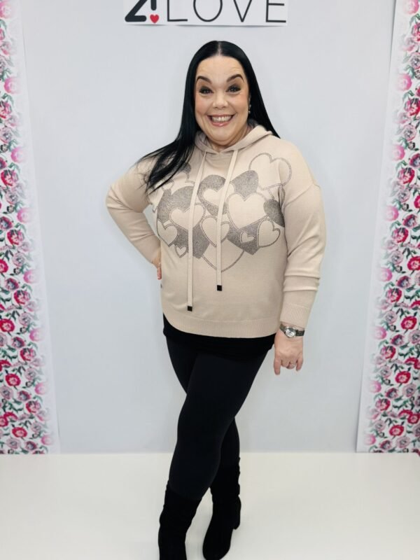 'L' Multi heart super studded hooded knit jumper