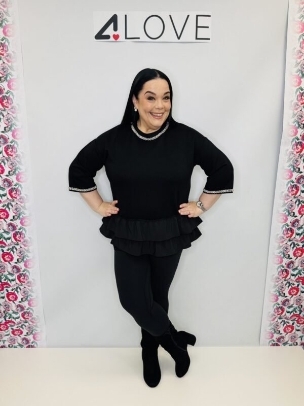 'L' Diamante detail neckline and cuff peplum tunic