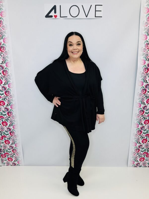 'L' Knitted hooded tie waist short sleeve cardigan