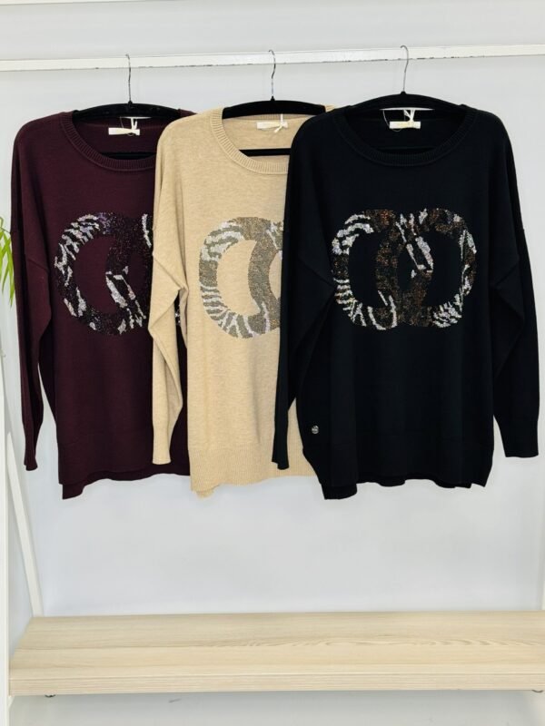 'L' Inspired studded motif knitted jumper