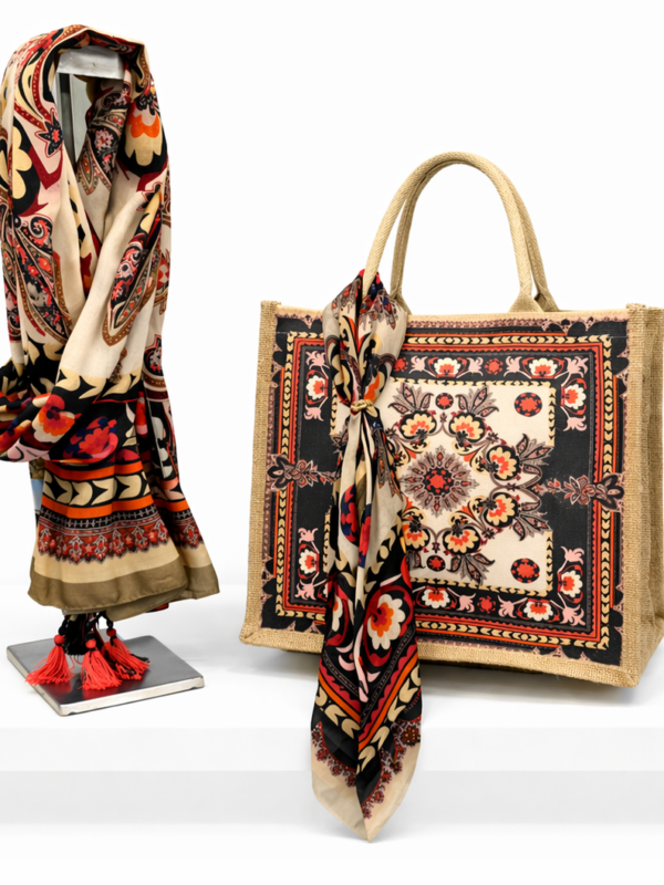 Beach bag, sarong and scarf set